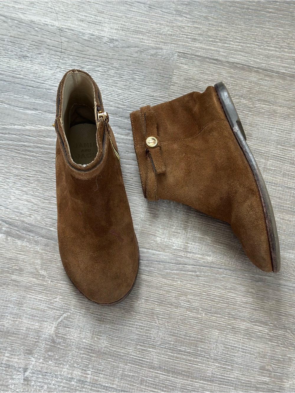 Janie and Jack Chestnut Suede Ankle Booties with Gold Accent